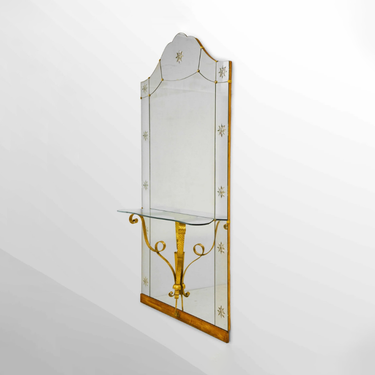 Crystal Mirror with Gilded Iron Console