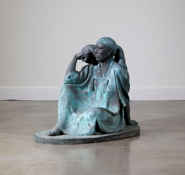 Bronze Seated Woman with Urn by Felipe Castañeda