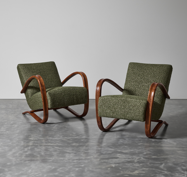 Pair of H269 Armchairs – Green by Jindrich Halabala for Thonet