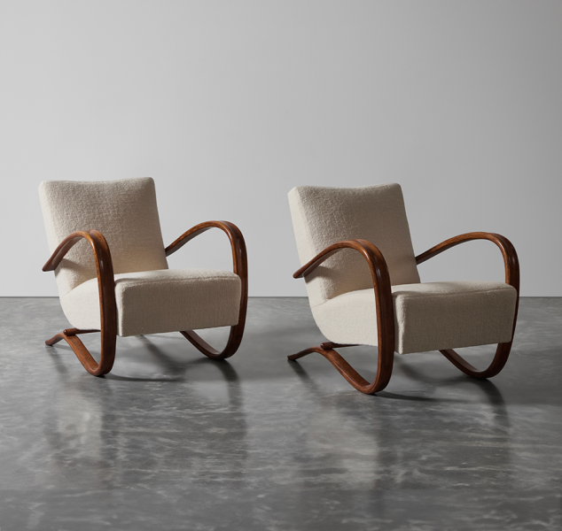 Pair of H269 Armchairs – White by Jindrich Halabala for Thonet