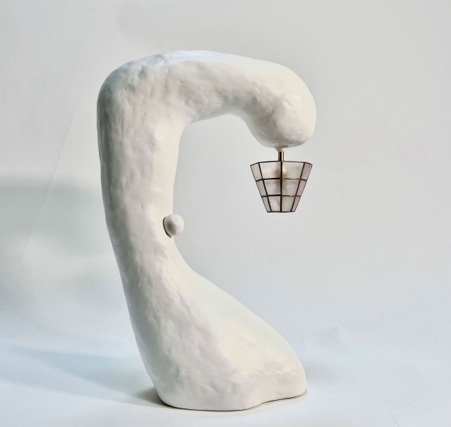 Le Cygne Table Lamp with Vintage Capiz Shade by Brent Warr