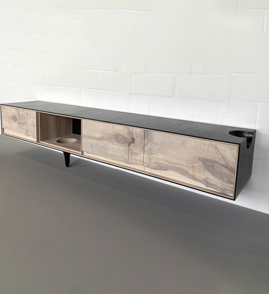 OUTSIDE IN Credenza in Black – Wall Mounted 106″ by Patrick Weder