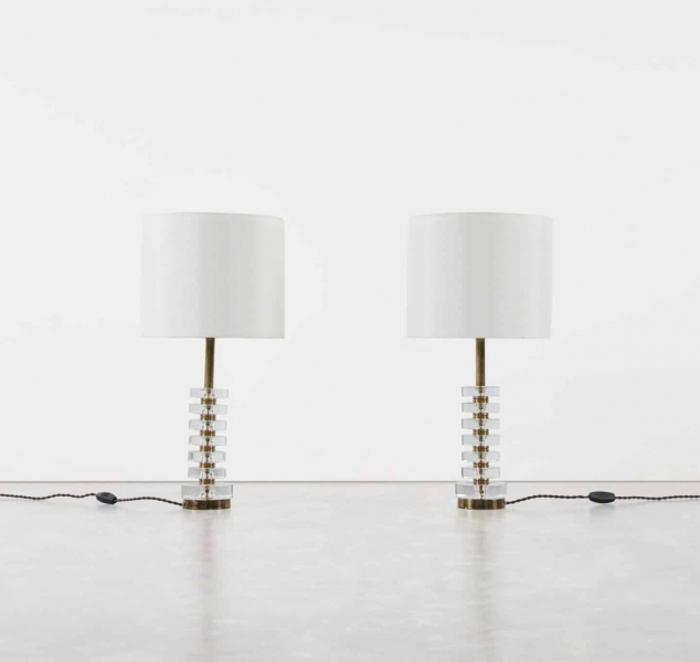 Pair of Crystal Table Lamps by Carl Fagerlund for Orrefors