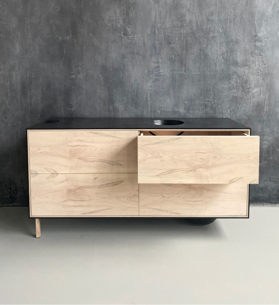 OUTSIDE IN Credenza with Wooden Legs – 58″ Dresser by Patrick Weder
