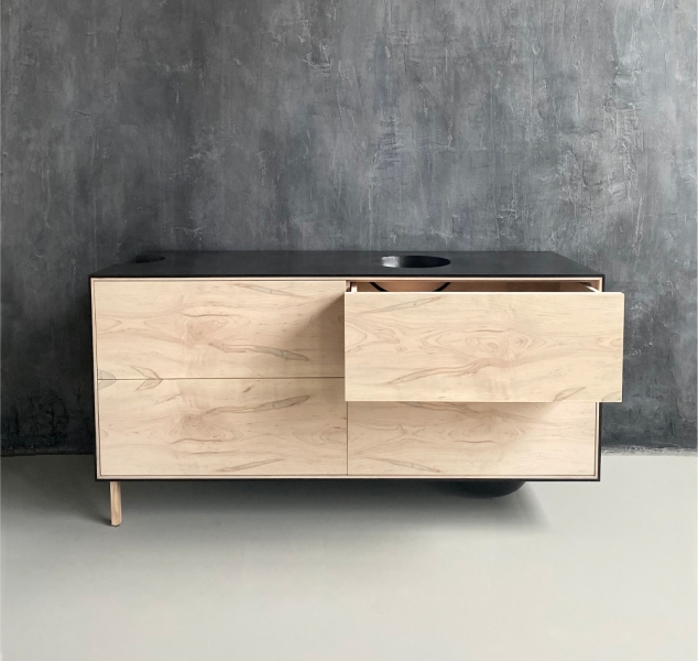 OUTSIDE IN Credenza with Wooden Legs – 58″ Dresser by Patrick Weder