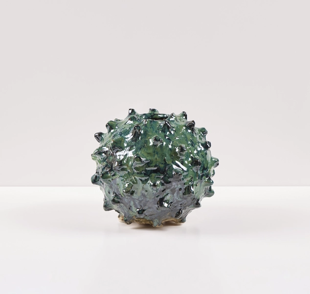 Urchin Vessel in Moss Agate by Linda Fahey