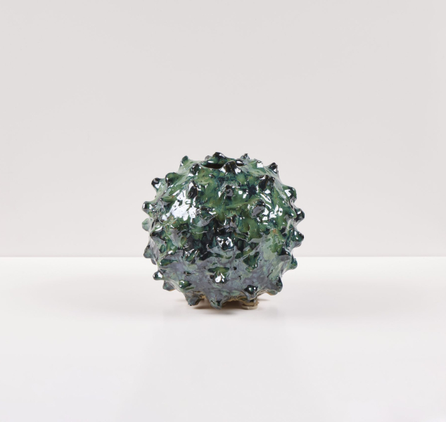 Urchin Vessel in Moss Agate by Linda Fahey